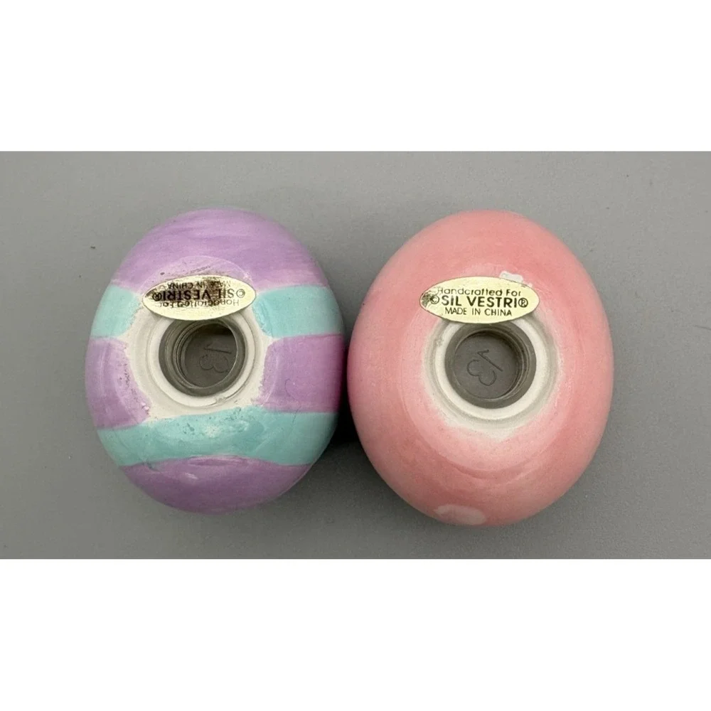 Vintage Silvestri‎ Easter Eggs Salt & Pepper Shakers Ceramic Pastel Pink Purple